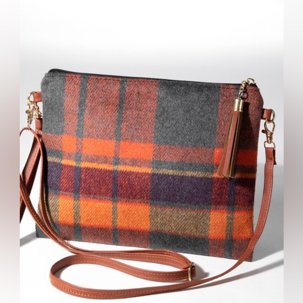 Rust Plaid Crossbody Bag - Picture 5 of 12